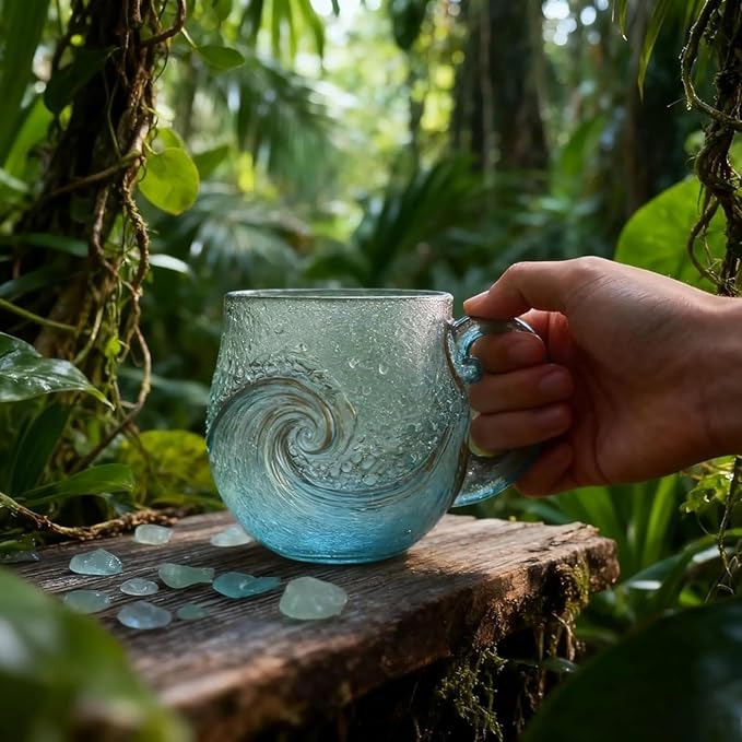 Handcrafted Ocean Wave Glass Mug Cup