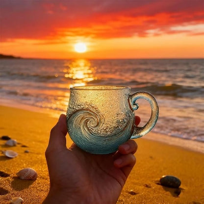 Handcrafted Ocean Wave Glass Mug Cup