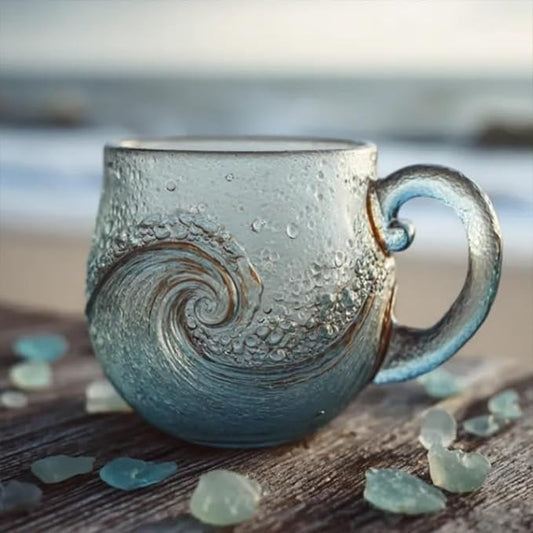 Handcrafted Ocean Wave Glass Mug Cup