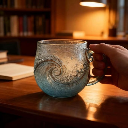Handcrafted Ocean Wave Glass Mug Cup