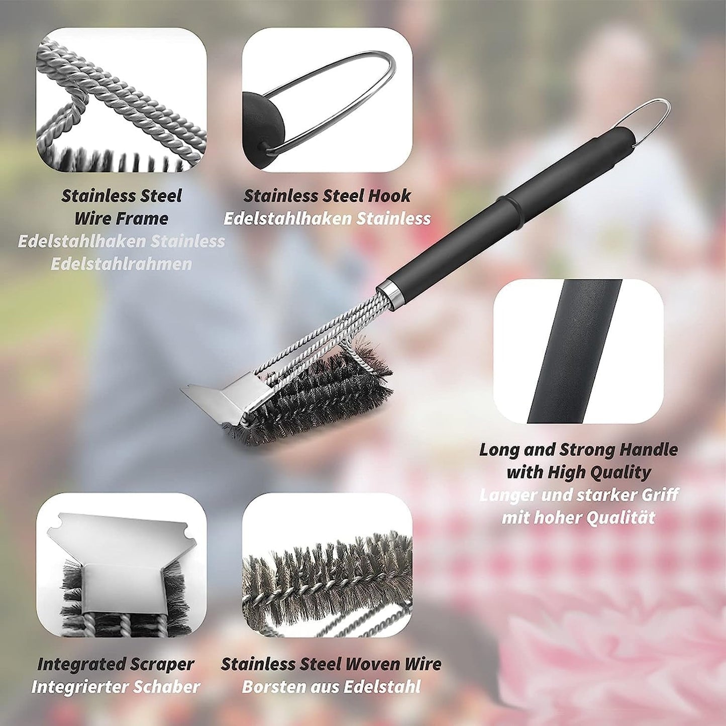Stainless Steel Bristles & Scraper Deep Clean Charcoal Grill Grease