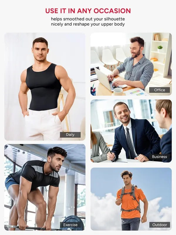 【2 Pack】Men's Compression High Stretch Tummy Shapewear Tank Tops Dry Fit Wicking Gym Shirt