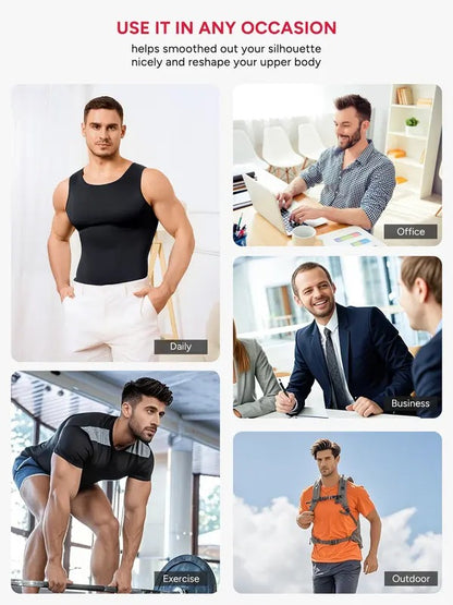 【2 Pack】Men's Compression High Stretch Tummy Shapewear Tank Tops Dry Fit Wicking Gym Shirt