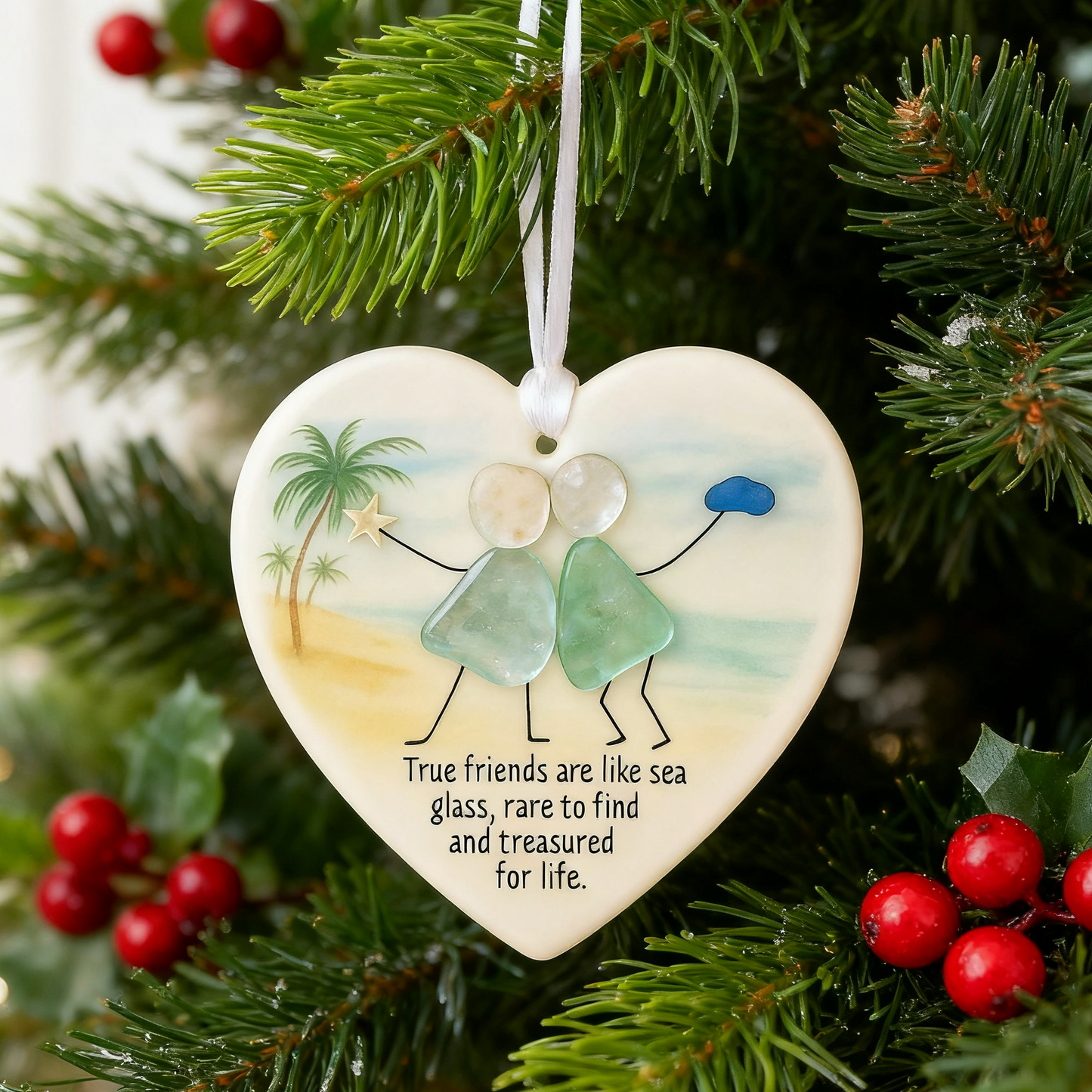 Heart-Shape Acrylic Sea Glass Friendship Decor