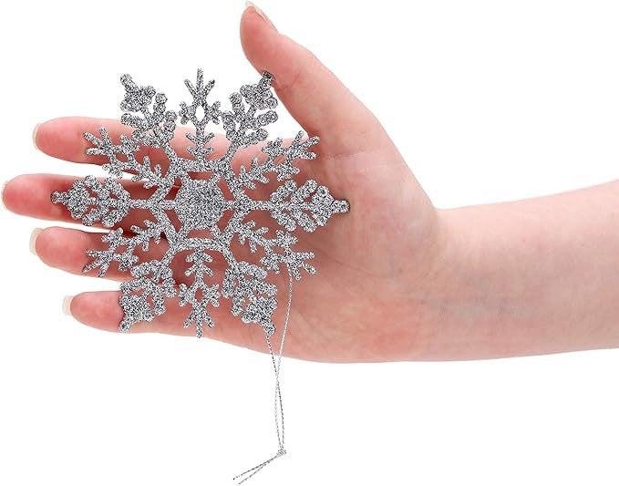 Christmas Concepts Pack of 30-10cm Silver Glitter Snowflake Hanging Decorations