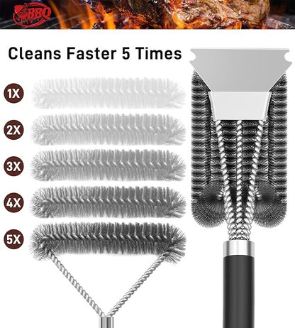 Stainless Steel Bristles & Scraper Deep Clean Charcoal Grill Grease