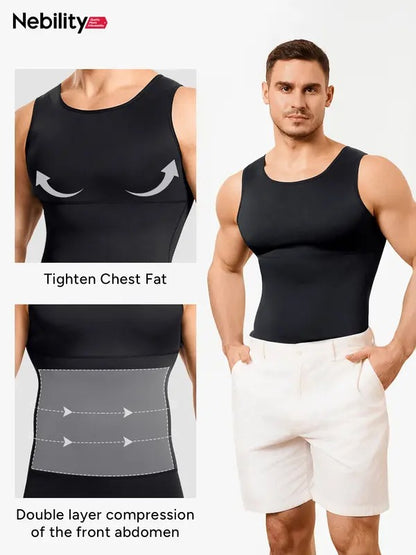 【2 Pack】Men's Compression High Stretch Tummy Shapewear Tank Tops Dry Fit Wicking Gym Shirt