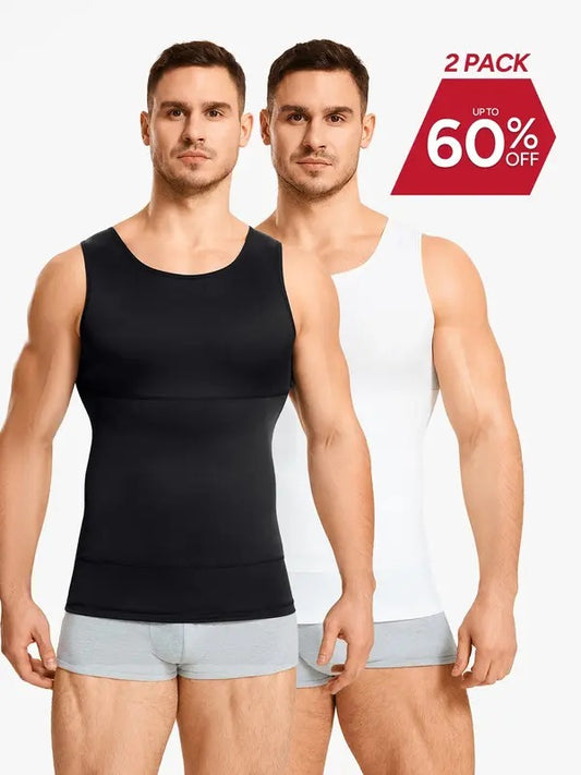 【2 Pack】Men's Compression High Stretch Tummy Shapewear Tank Tops Dry Fit Wicking Gym Shirt