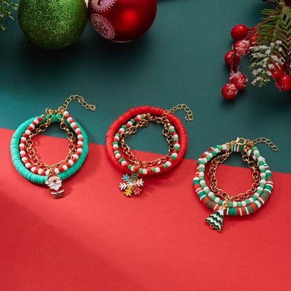 14K Gold-Plated Christmas Santa Claus Christmas Tree Snowflake Bracelets