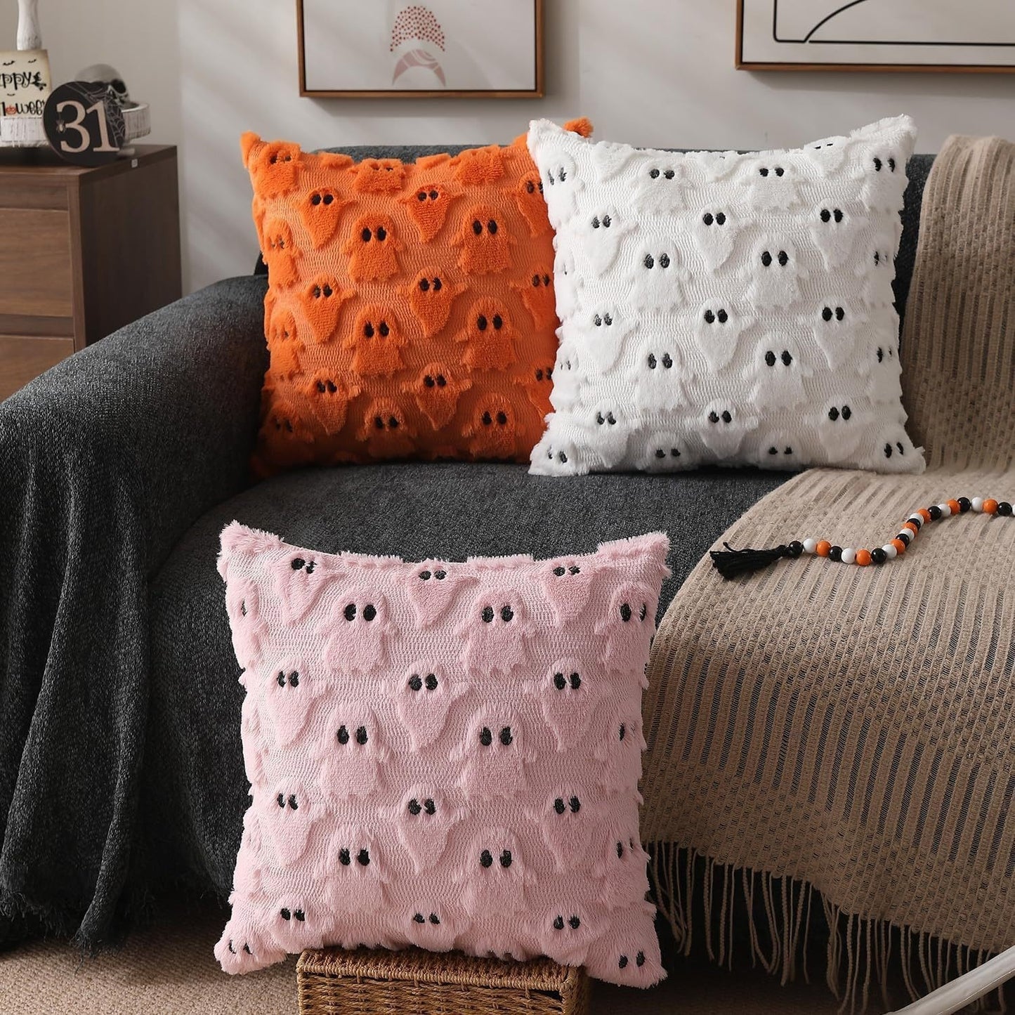 Halloween Ghost White Throw Pillow Cover Set of 2