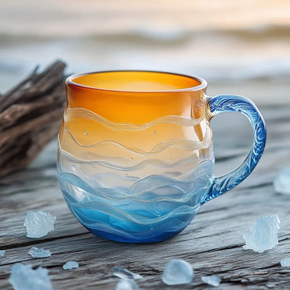 Handcrafted Ocean Wave Glass Mug Cup