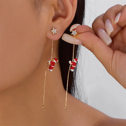 14K Gold Plated Christmas Santa Claus Tassel Earrings