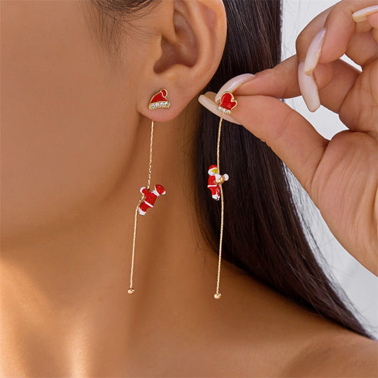 14K Gold Plated Christmas Santa Claus Tassel Earrings