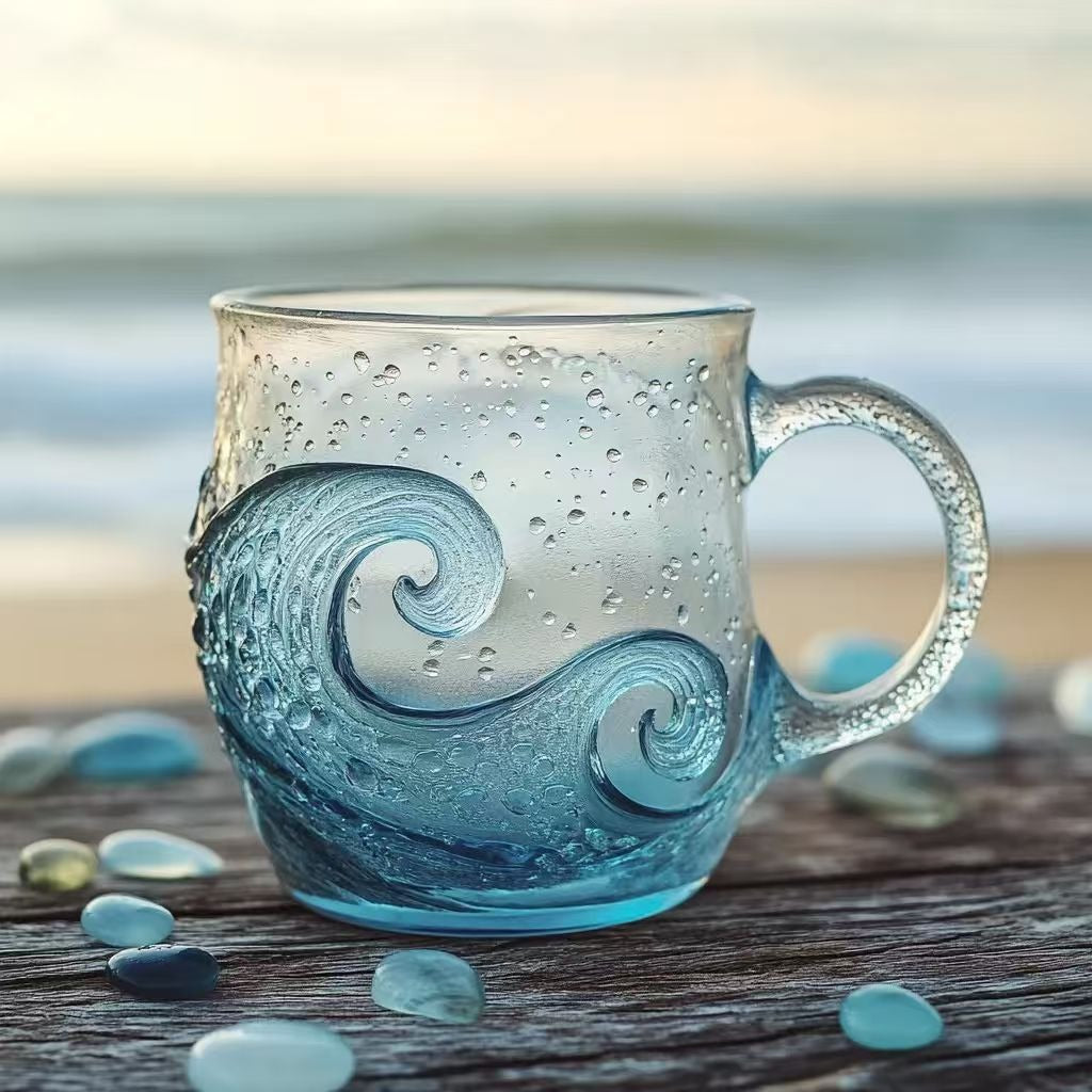 Handcrafted Ocean Wave Glass Mug Cup