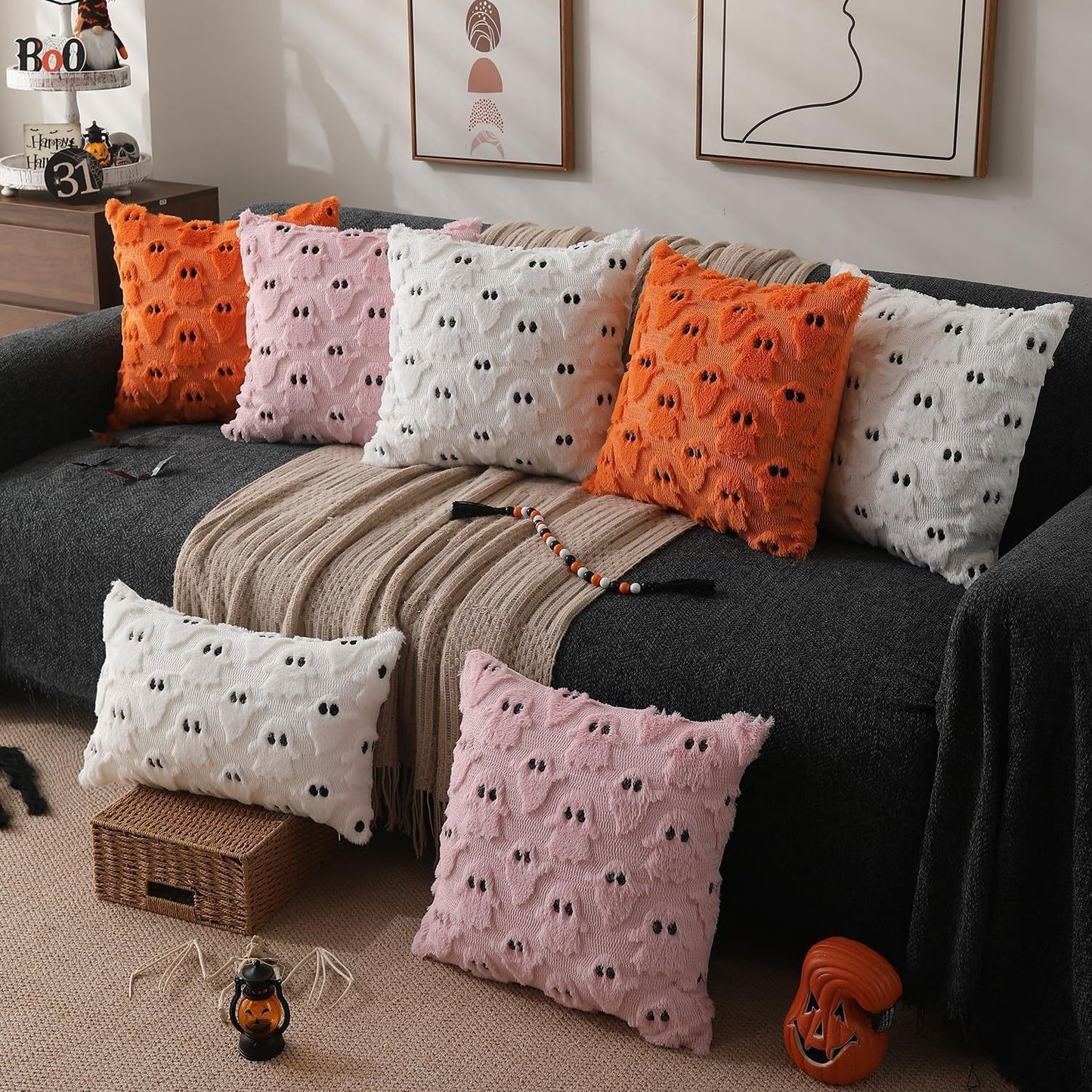 Halloween Ghost White Throw Pillow Cover Set of 2