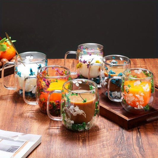 Transparent Double Glass Flower Tea Cup