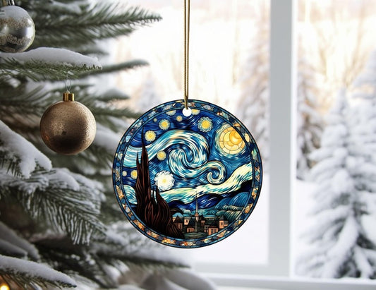Stained Glass Starry Night Ornament, Van Gogh Keepsaket