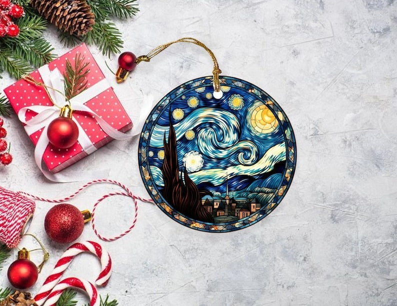 Stained Glass Starry Night Ornament, Van Gogh Keepsaket