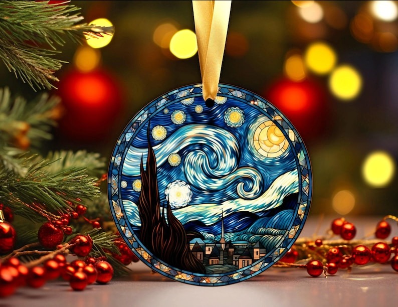 Stained Glass Starry Night Ornament, Van Gogh Keepsaket