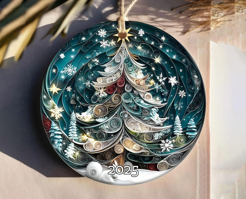 Christmas Tree 2025 Ornament, 3D Effect Ornament