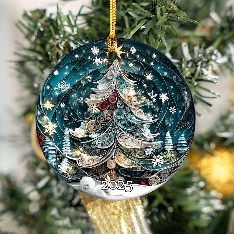 Christmas Tree 2025 Ornament, 3D Effect Ornament