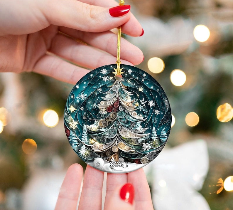 Christmas Tree 2025 Ornament, 3D Effect Ornament